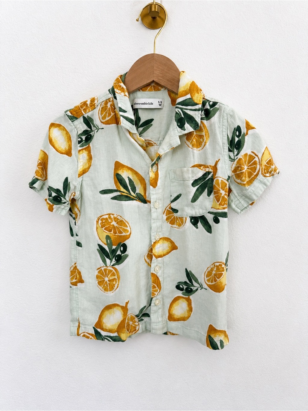 abercrombie kids Mint Short Sleeve Button-Up with Lemon Print